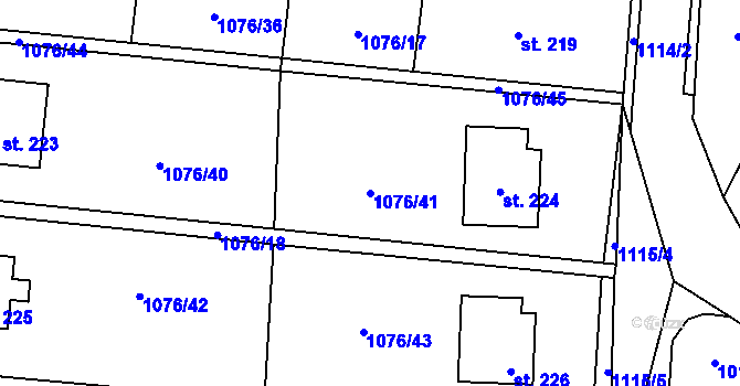 Parcela st. 1076/41 v KÚ Prčice, Katastrální mapa