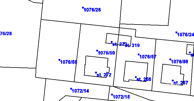 Parcela st. 1076/59 v KÚ Prčice, Katastrální mapa