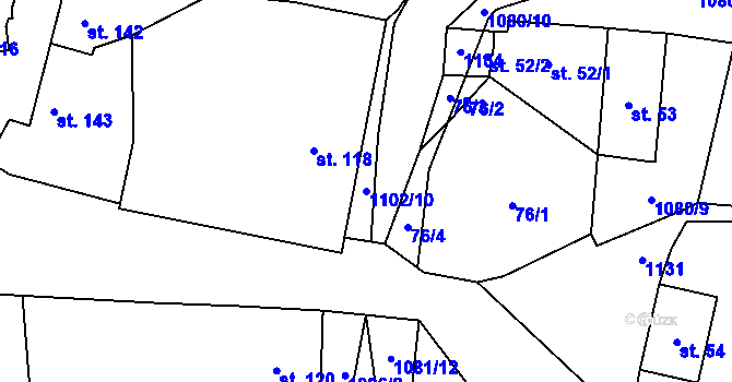 Parcela st. 1102/10 v KÚ Prčice, Katastrální mapa