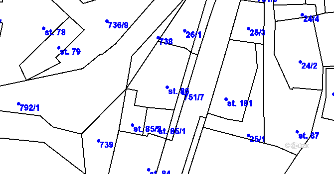 Parcela st. 86 v KÚ Sedlec u Votic, Katastrální mapa