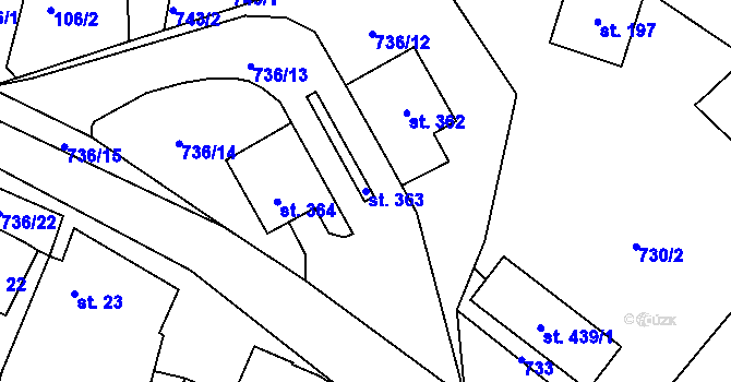 Parcela st. 363 v KÚ Sedlec u Votic, Katastrální mapa