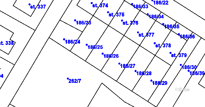 Parcela st. 186/26 v KÚ Sedlec u Votic, Katastrální mapa