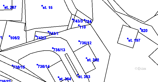 Parcela st. 736/12 v KÚ Sedlec u Votic, Katastrální mapa