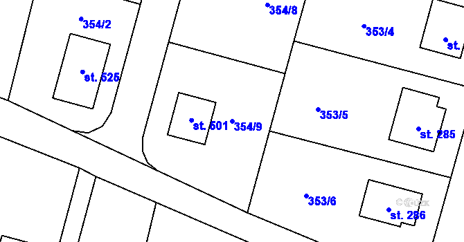 Parcela st. 354/9 v KÚ Sedlec u Votic, Katastrální mapa