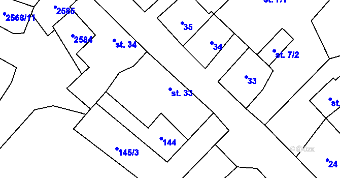 Parcela st. 33 v KÚ Sedlejov, Katastrální mapa