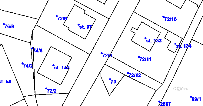 Parcela st. 72/3 v KÚ Sedlejov, Katastrální mapa