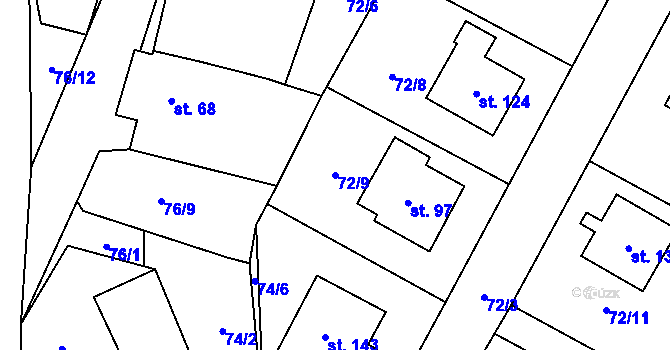 Parcela st. 72/9 v KÚ Sedlejov, Katastrální mapa