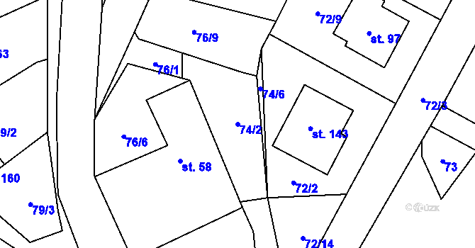 Parcela st. 74/2 v KÚ Sedlejov, Katastrální mapa