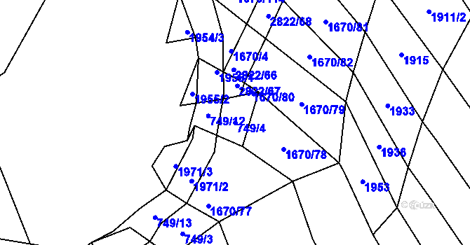 Parcela st. 749/4 v KÚ Sedlejov, Katastrální mapa
