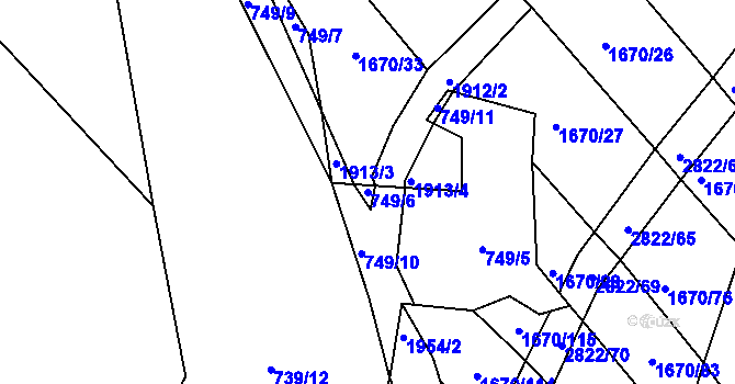 Parcela st. 749/6 v KÚ Sedlejov, Katastrální mapa