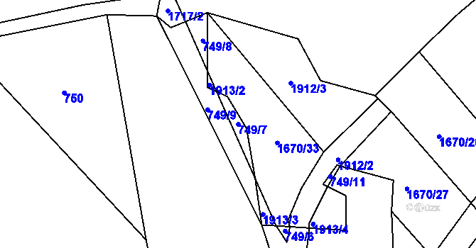 Parcela st. 749/7 v KÚ Sedlejov, Katastrální mapa