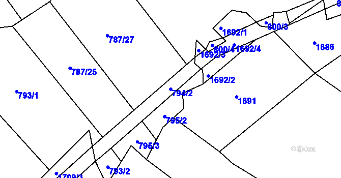 Parcela st. 794/2 v KÚ Sedlejov, Katastrální mapa