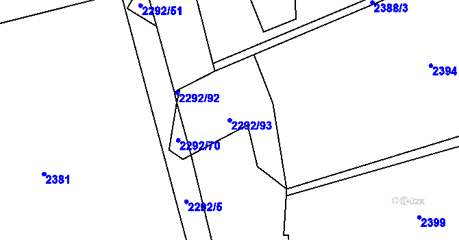 Parcela st. 2292/93 v KÚ Sedlejov, Katastrální mapa