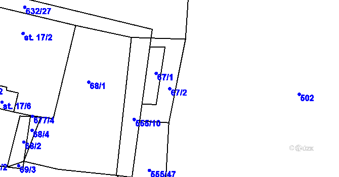 Parcela st. 67/2 v KÚ Jilem u Sedletína, Katastrální mapa