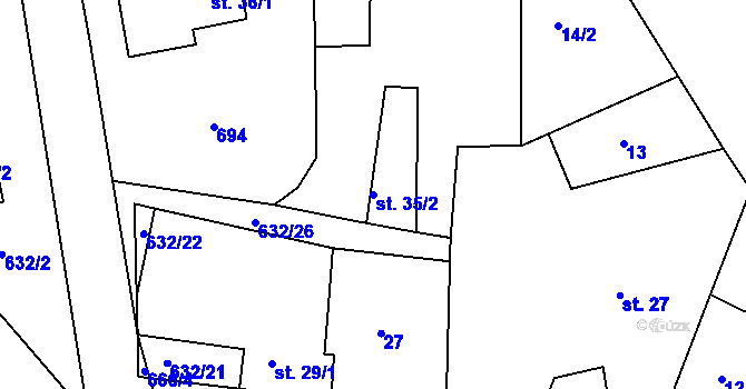Parcela st. 35/2 v KÚ Jilem u Sedletína, Katastrální mapa