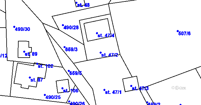 Parcela st. 47/2 v KÚ Jilem u Sedletína, Katastrální mapa