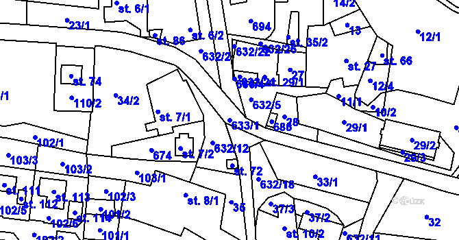 Parcela st. 633/1 v KÚ Jilem u Sedletína, Katastrální mapa
