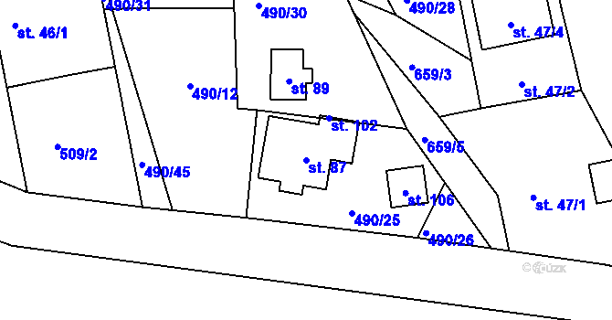 Parcela st. 87 v KÚ Jilem u Sedletína, Katastrální mapa