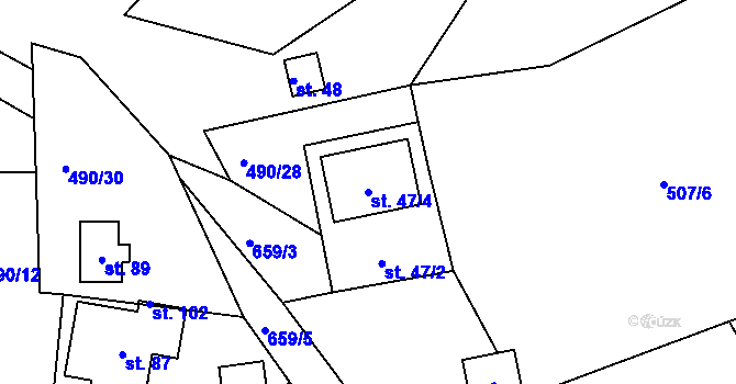 Parcela st. 47/4 v KÚ Jilem u Sedletína, Katastrální mapa
