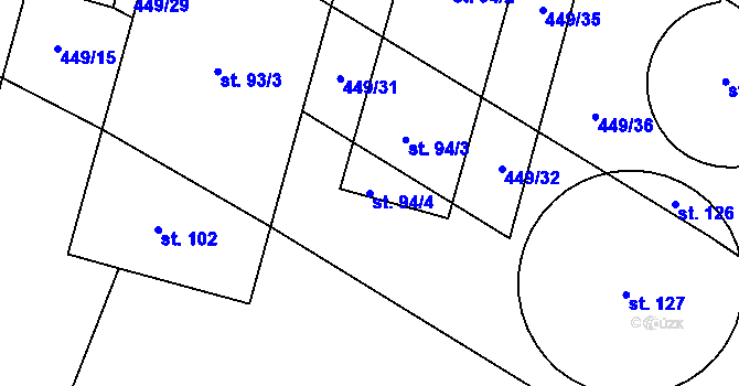Parcela st. 94/4 v KÚ Sedletín, Katastrální mapa
