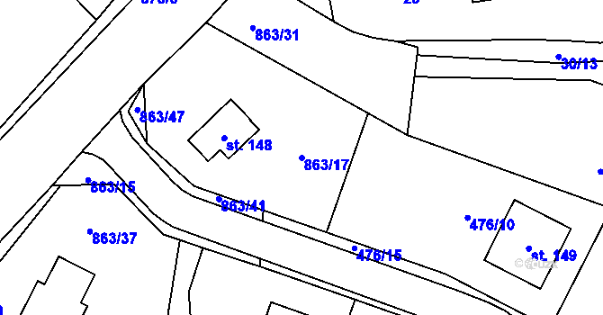 Parcela st. 863/17 v KÚ Sedletín, Katastrální mapa
