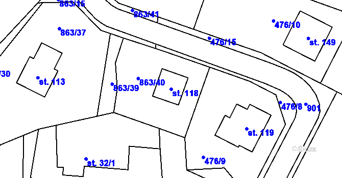 Parcela st. 118 v KÚ Sedletín, Katastrální mapa