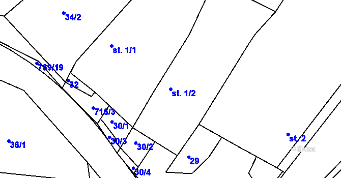 Parcela st. 1/2 v KÚ Veselá u Sedletína, Katastrální mapa