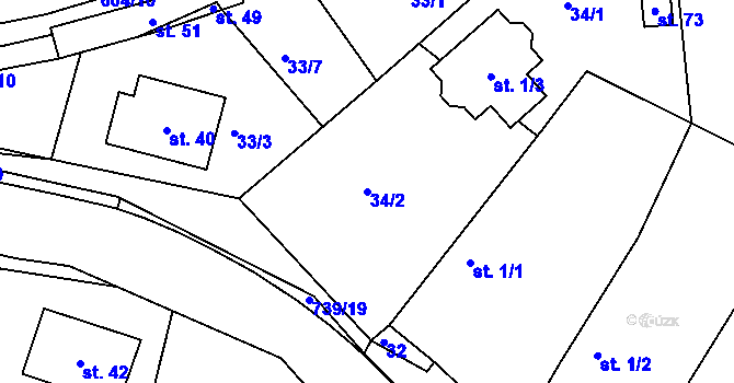 Parcela st. 34/2 v KÚ Veselá u Sedletína, Katastrální mapa