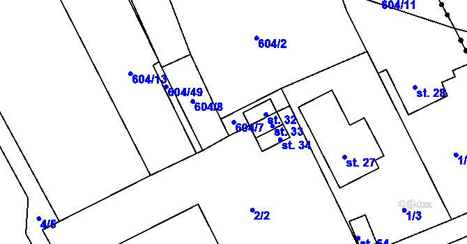 Parcela st. 604/7 v KÚ Veselá u Sedletína, Katastrální mapa