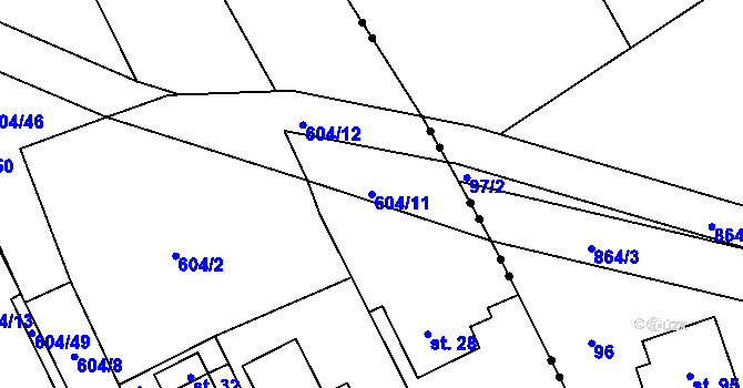 Parcela st. 604/11 v KÚ Veselá u Sedletína, Katastrální mapa