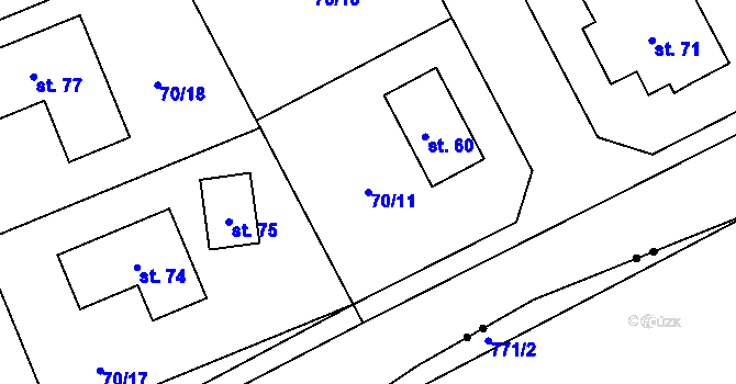 Parcela st. 70/11 v KÚ Veselá u Sedletína, Katastrální mapa