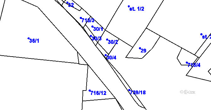 Parcela st. 30/4 v KÚ Veselá u Sedletína, Katastrální mapa