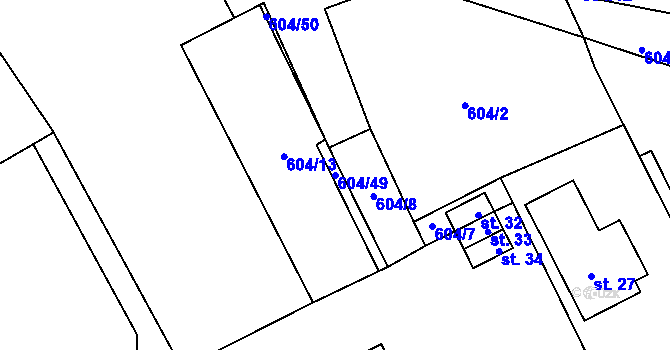 Parcela st. 604/49 v KÚ Veselá u Sedletína, Katastrální mapa
