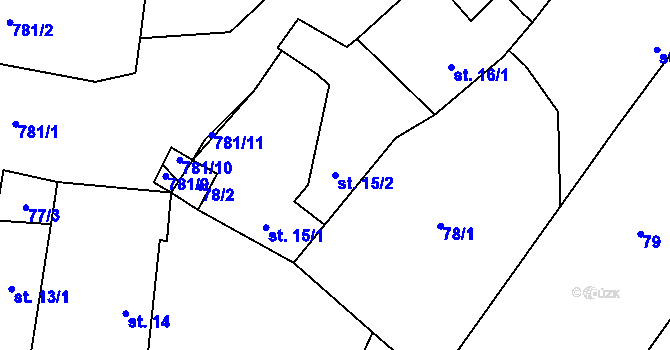 Parcela st. 15/2 v KÚ Sedlice u Želivi, Katastrální mapa