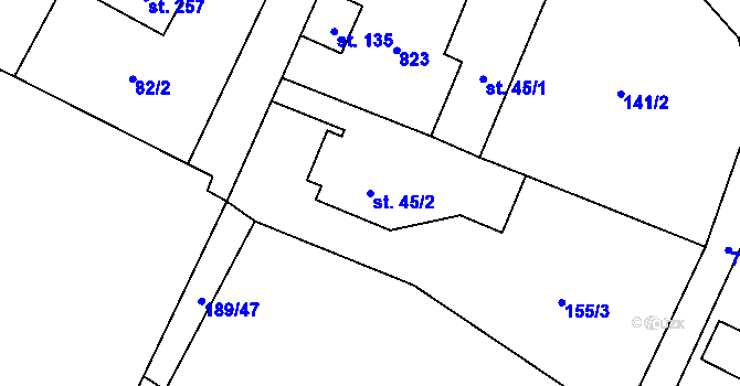 Parcela st. 45/2 v KÚ Sedlice u Želivi, Katastrální mapa