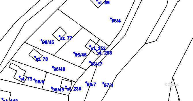 Parcela st. 258 v KÚ Sedlice u Želivi, Katastrální mapa