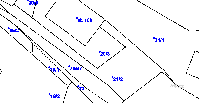 Parcela st. 20/3 v KÚ Sedlice u Želivi, Katastrální mapa