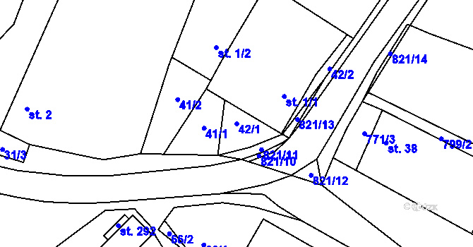 Parcela st. 42/1 v KÚ Sedlice u Želivi, Katastrální mapa