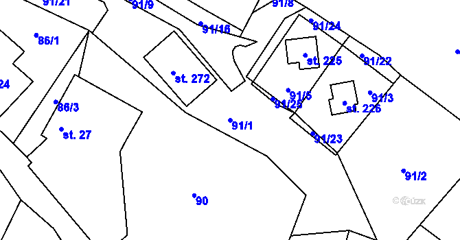 Parcela st. 91/1 v KÚ Sedlice u Želivi, Katastrální mapa