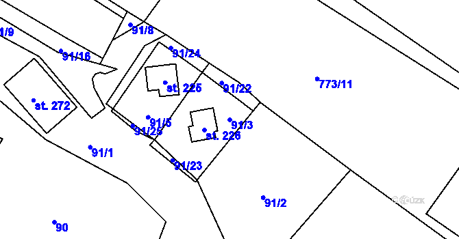 Parcela st. 91/3 v KÚ Sedlice u Želivi, Katastrální mapa