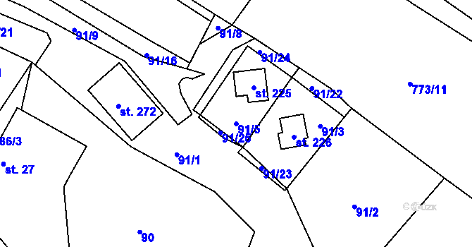 Parcela st. 91/5 v KÚ Sedlice u Želivi, Katastrální mapa