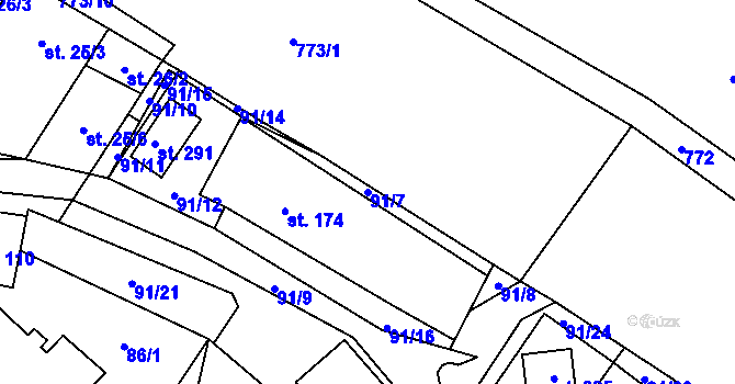 Parcela st. 91/7 v KÚ Sedlice u Želivi, Katastrální mapa