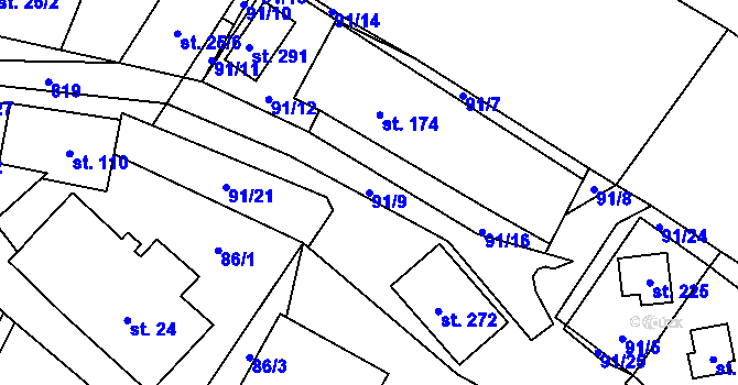 Parcela st. 91/9 v KÚ Sedlice u Želivi, Katastrální mapa