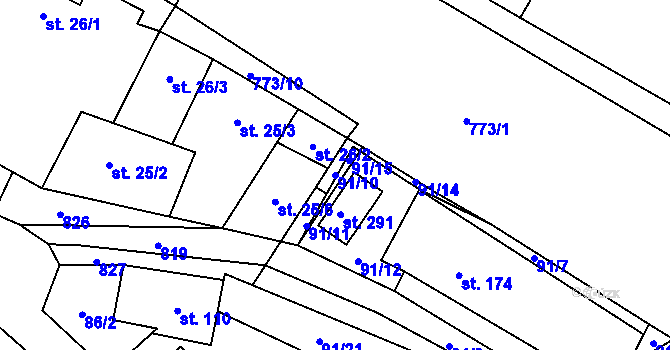 Parcela st. 91/10 v KÚ Sedlice u Želivi, Katastrální mapa