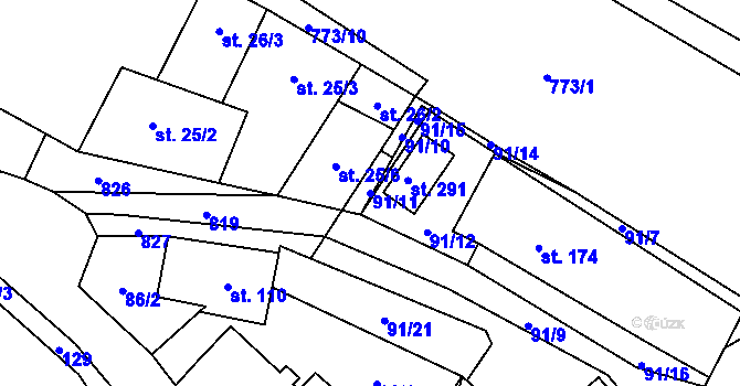 Parcela st. 91/11 v KÚ Sedlice u Želivi, Katastrální mapa