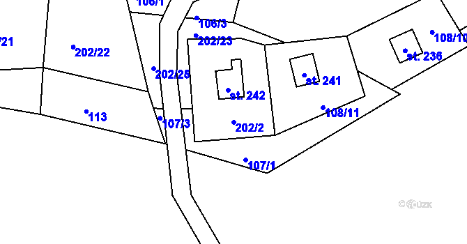 Parcela st. 202/2 v KÚ Sedlice u Želivi, Katastrální mapa