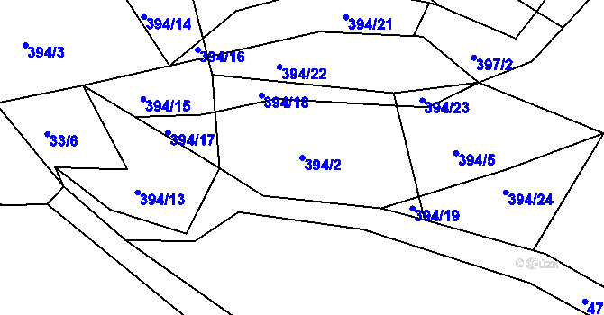 Parcela st. 394/2 v KÚ Sedlice u Želivi, Katastrální mapa