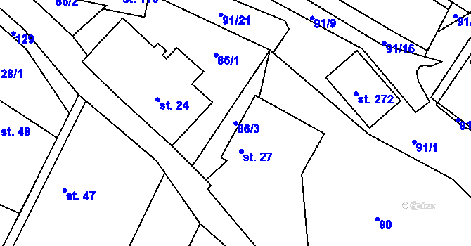 Parcela st. 86/3 v KÚ Sedlice u Želivi, Katastrální mapa