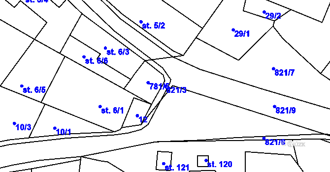 Parcela st. 821/3 v KÚ Sedlice u Želivi, Katastrální mapa