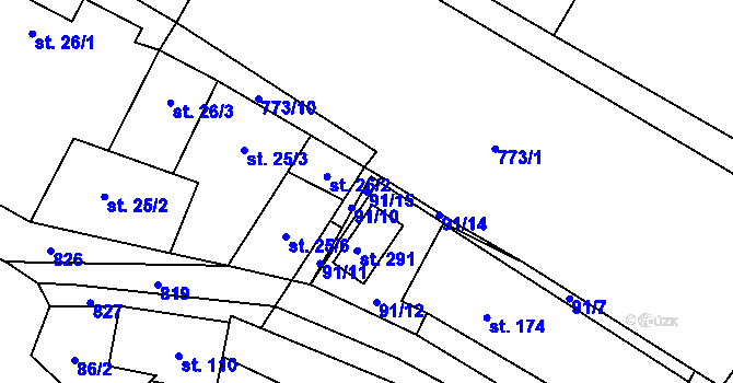 Parcela st. 91/15 v KÚ Sedlice u Želivi, Katastrální mapa